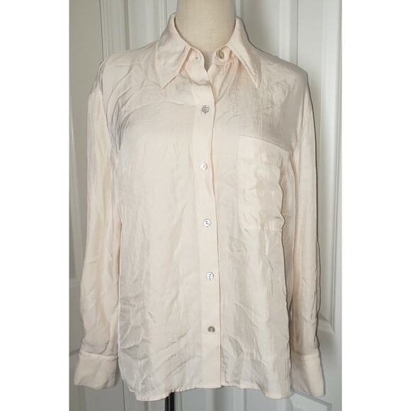 Vince Women’s Small Cream Button-Up Blouse Boxy Fit Lightweight Fluid Top